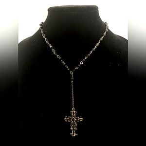 Rosary style cross black necklace